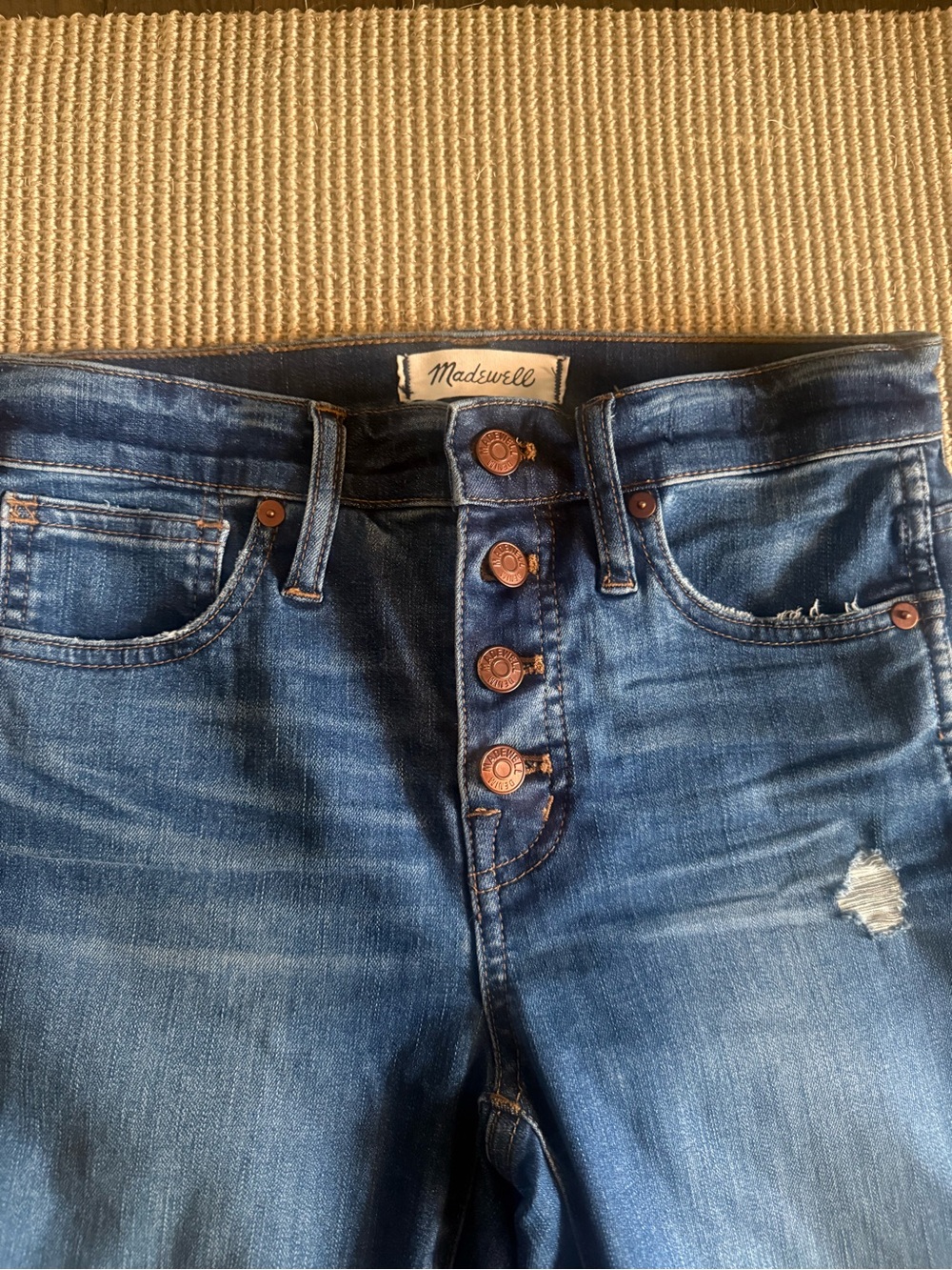 Madewell High-Rise Button-Fly Jeans in Blue Denim